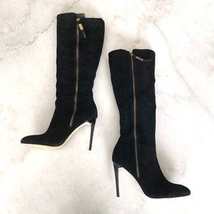 Worn 1x! French Connection tall black Molly high heel boots suede leather